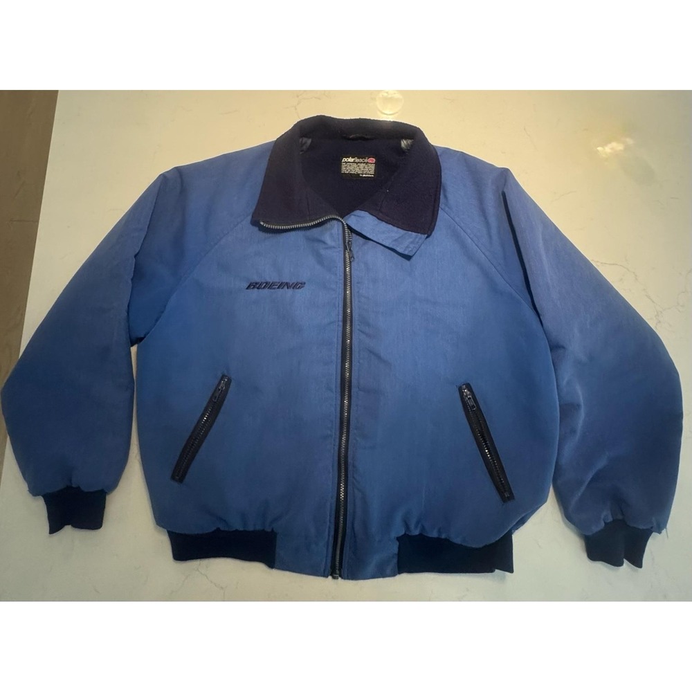 Vintage Boeing Jacket Mens Large Blue Polarfleece Lined Bomber Zip Insulated